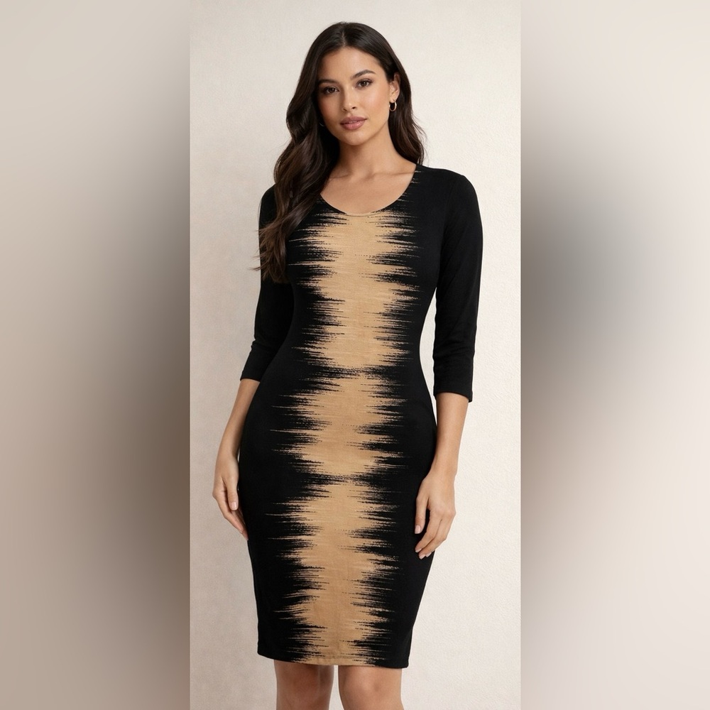 Bar III black and beige stretchy dress, very flattering and beautiful, size L